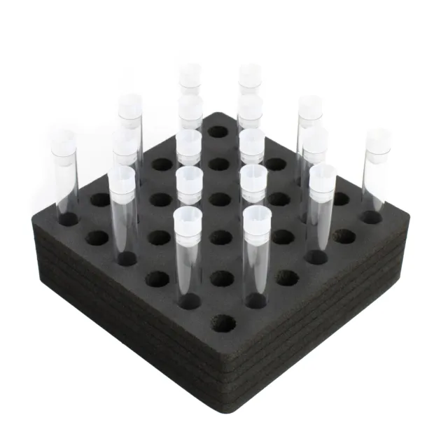 Test Tube Freezer Stand Transport Holds 36 Fits up to 16mm Black Foam Rack
