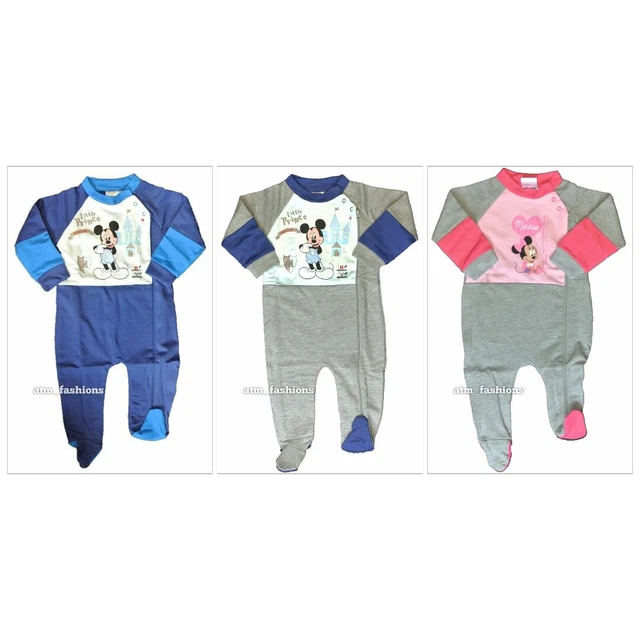 Disney Baby Minnie Mickey Mouse Boys Girls Baby Sleepsuits Babygrows