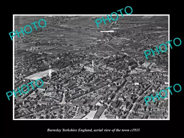 OLD 8x6 HISTORIC PHOTO OF BARNSLEY ENGLAND AERIAL VIEW OF TOWN c1935