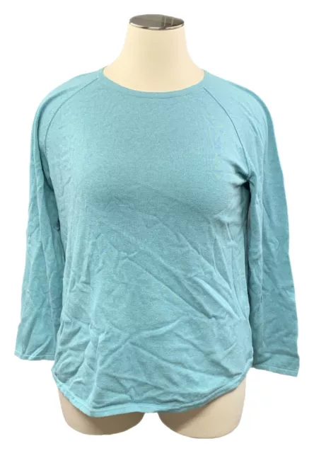 KAREN SCOTT 1X teal cotton raglan sleeve sweater w/curved hem