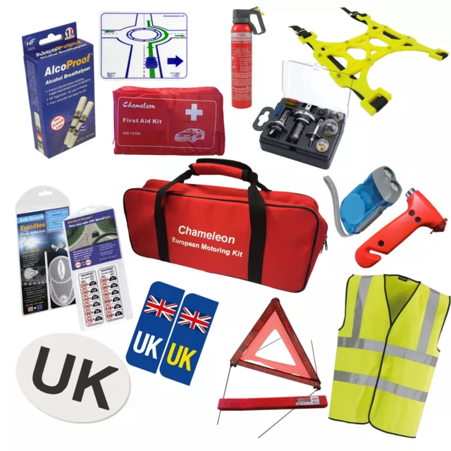 Travel Aid & Safety Bundle Breathalyser, UK Sticker, Vest, Snow Chains