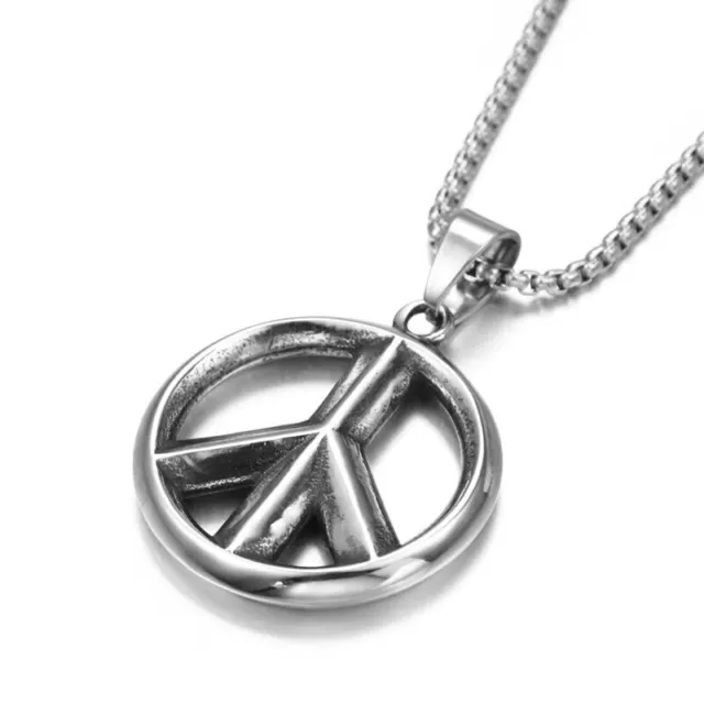 MENS PEACE SIGN Necklace Pendant Symbol Men Stainless Steel Jewelry ...