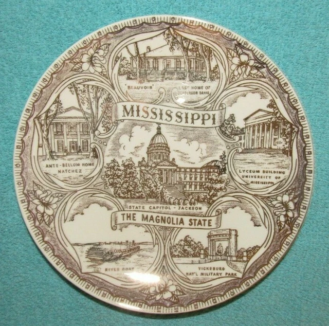 VINTAGE MISSISSIPPI SOUVENIR Gold Gilded Collector Plate MS 71/4