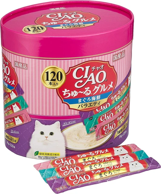 Ciao Churu Gourmet Inaba Gato Trata Mariscos (mezcla de atún) 14gx120sticks Japón Nuevo