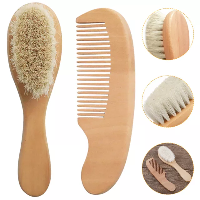 2 Pcs Baby Hair Brush and Comb Set Natural Soft Wool Bristle Toddler Hair#