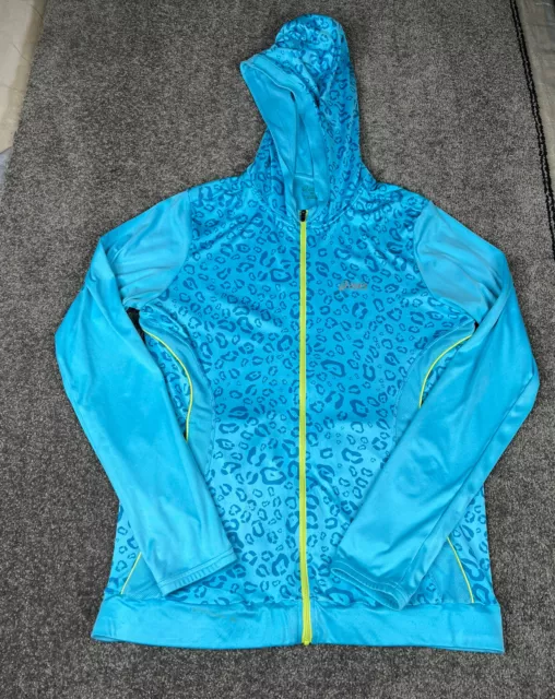 Asics Jacket Womens Large Blue Running Shirt Lightweight Athletic Hoodie Ladies