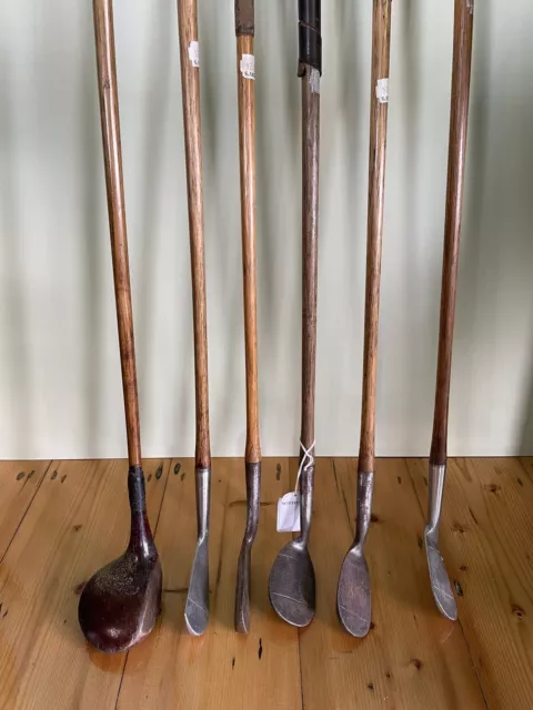 Hickory Golf Clubs - Collection Of 5 Irons And A Wood