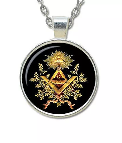 Masonic Glass Necklace Pendant with Various Masonic Symbolism for Free Masons