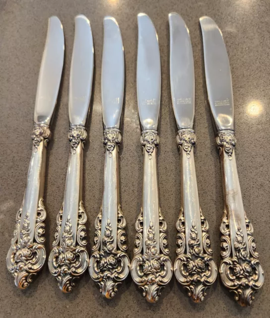 LOT OF (6) Wallace Grande Baroque Sterling Silver 9"  Dinner Knives -NO MONOGRAM