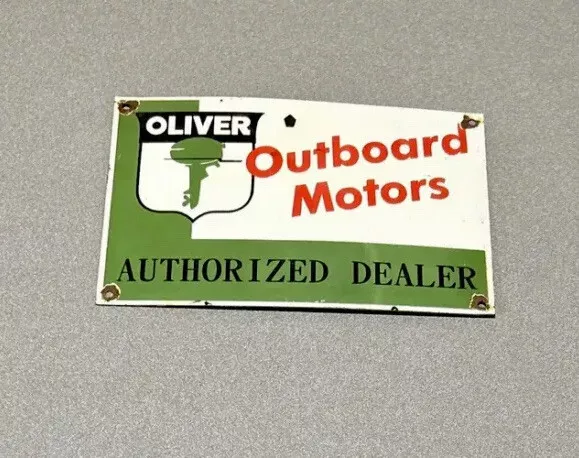 VINTAGE 12” OLIVER Outboard Motors Boat Porcelain Sign Car Gas Oil
