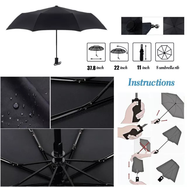 Automatic Black Umbrella Anti-UV Sun/Rain Windproof 3 Folding Compact Umbrella 3