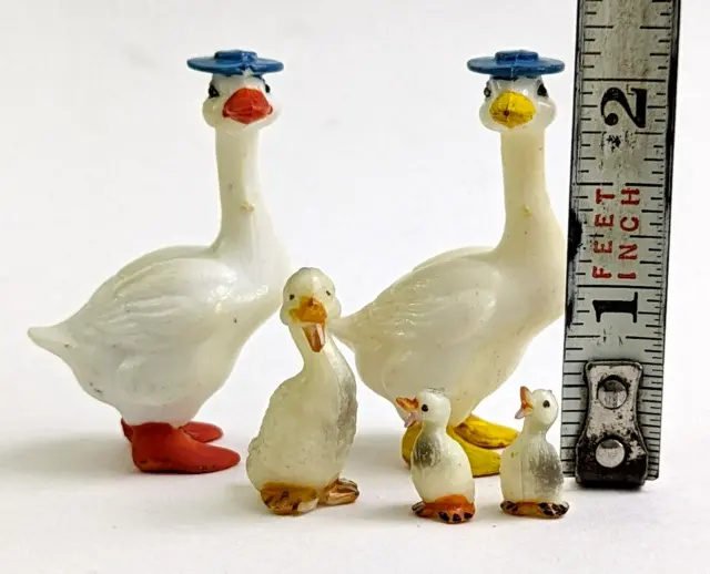 Vtg Geese Figurines with Hats Baby Goose Hard Plastic Celluloid Miniature Lot