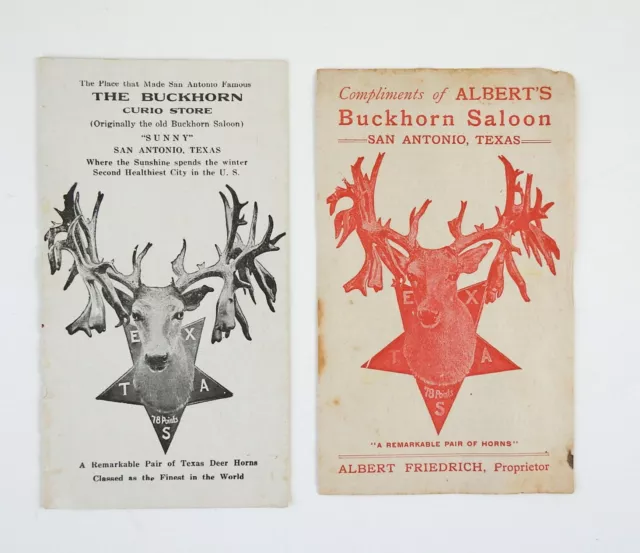 Lot of 2 Vintage Albert's Buckhorn Curio Saloon San Antonio Texas Pamphlet