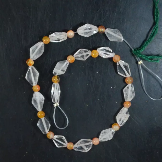 Natural white crystal marquise & Citrine ball Gemstone beads 9 inch Line