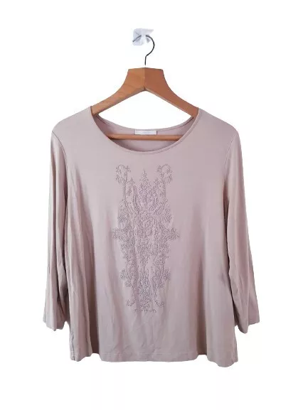 Marks and Spencer Damen Langarm Beige Basic Tunika Top Größe 16UK