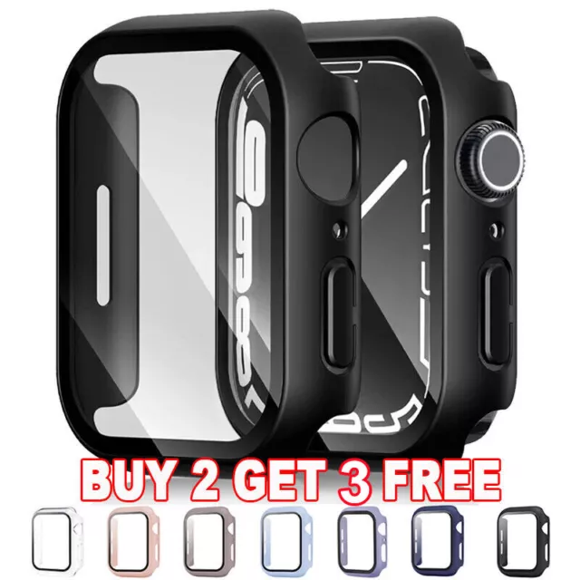 For Apple iWatch Watch 8 7 6 5 4 SE Tempered Glass + Screen Protector Cover Case