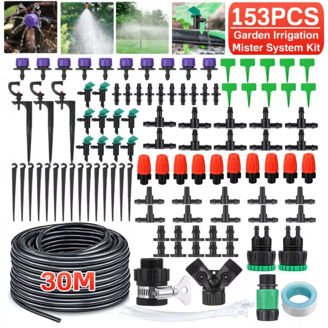 153PCS 30m Automatic Drip Irrigation System Garden Self Watering Plant Hose Kits