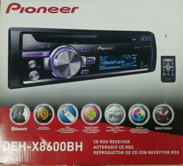 Pioneer DEH-X8600BH Bluetooth HD Radio CD Android iPhone Pandora XM Aux USB 6Ch