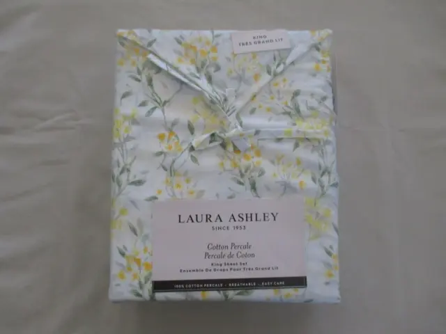 NEW 4pc Laura Ashley King Sheet Set Floral MEADOW BREEZE Yellows Greens & White