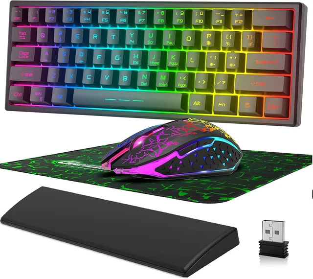 60% Wireless Gaming Keyboard & Mouse & Wrist Rest Combo 2.4GHz Rechargeable 61 +