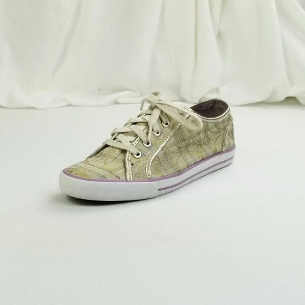 Coach 9B "Dee" Tan Plaid Lace Up "C" Logo & Heel Logo Women's Fashion Sneakers