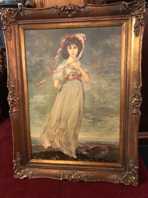 Little Pinkie Vintage Painted Canvas Artwork in Golden Brown Frame