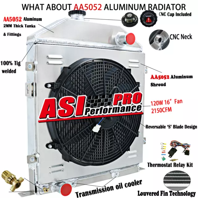 4 ROW Aluminum Radiator+Fan Shroud Fit 1942-1948 Ford Coupe Super Deluxe 3.7L