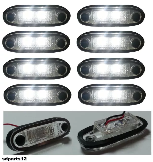 8 X 12v Segnalatore Luce Ingombro Bianco Camper Furgone Autocarro Laterale