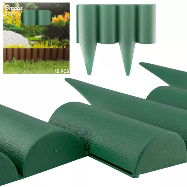 10m Green Long Garden Lawn Palisade Edging Border Wall Flowerbed, Wood Texture