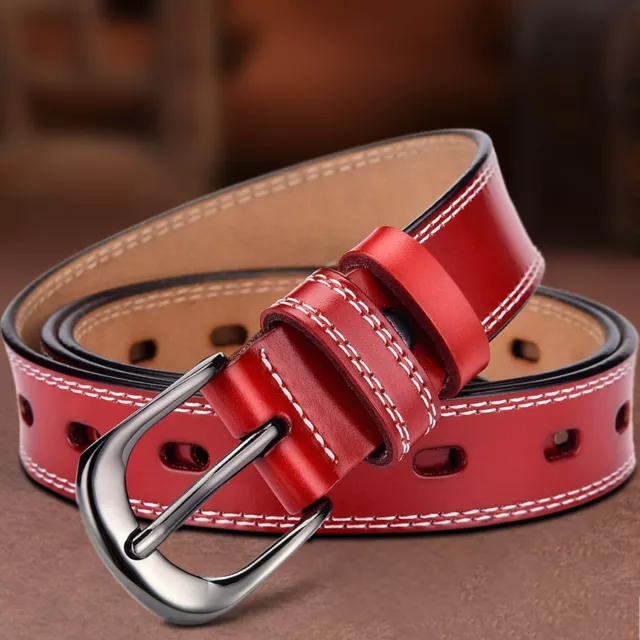 Womens Ladies Genuine Leather Belts Double Stitched Fashion Jeans Belt US Stock