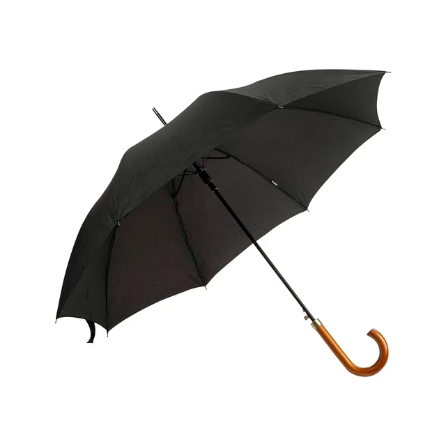 Plain Black Automatic Walking Umbrella With Wooden Handle (Premium (UM115)