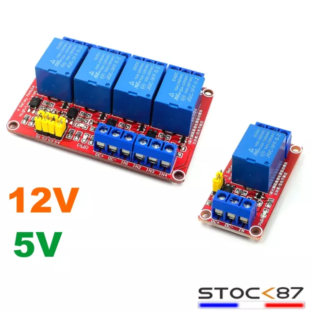 Module relais 5V ou 12V / 1 ou 4 canaux  commande haut ou bas .Arduino Raspberry