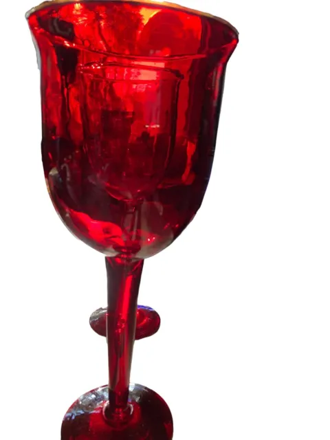 Pair of Extra Large Red Goblets Tall Vintage Cranberry Stemmed Glasses or Votive