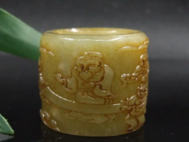 Antique Chinese Celadon Nephrite Hetian-white Jade KONG ZI Archer's Thumb RING