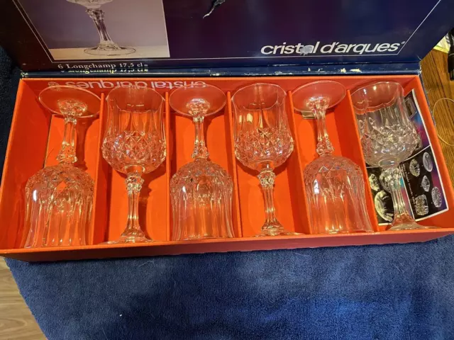 VINTAGE. SET of 6 LONGCHAMP No. 3 Crystal Wine Glasses by CRISTAL D'ARQUES