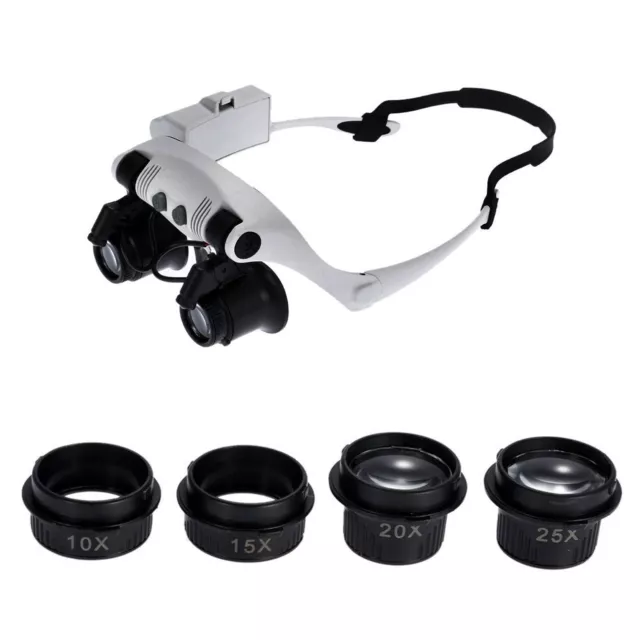 Double Eye Jewelry Watch Repair Magnifier Loupe Glasses With LED Light 8 Lens B