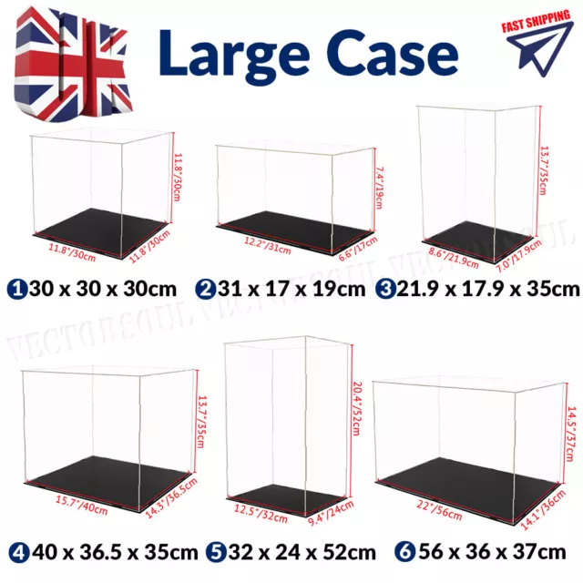 Large Acrylic Display Case Dustproof Box Perspex Clear Collectibles Model UK