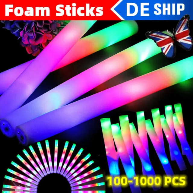 100-1000 Pcs LED Foam Sticks RGB Thunder Wands Glow Sticks Flashing Colors Light