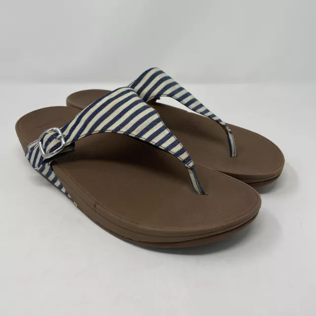 Fitflop Lulu Sandals Women's Size 10 Striped Fabric Wedge Leather Comfort Shoes