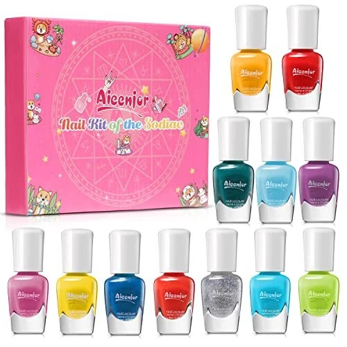 AIEENJOR VERNIS ENFANT, PeelOff Pétillant 12 Couleurs NonToxique Vernis Enfant EUR 35,99