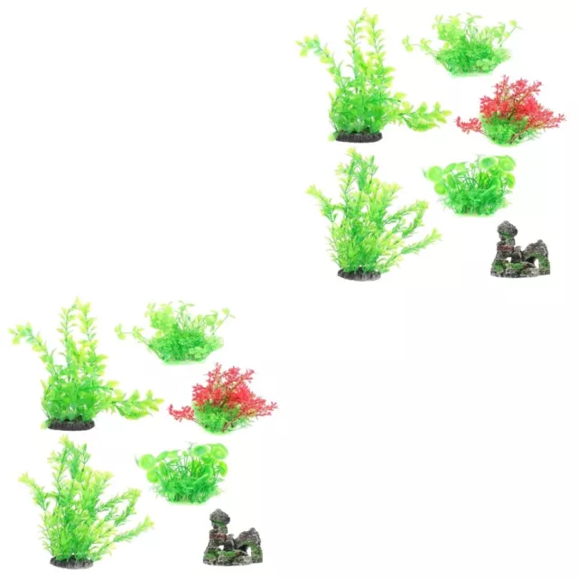 2 Sets Fish Tank Landscaping Plants Resin Artificial Green Decor