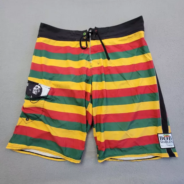 Billabong X Bob Marley Board Shorts Mens 34x11 Rasta Striped Swim Lightweight