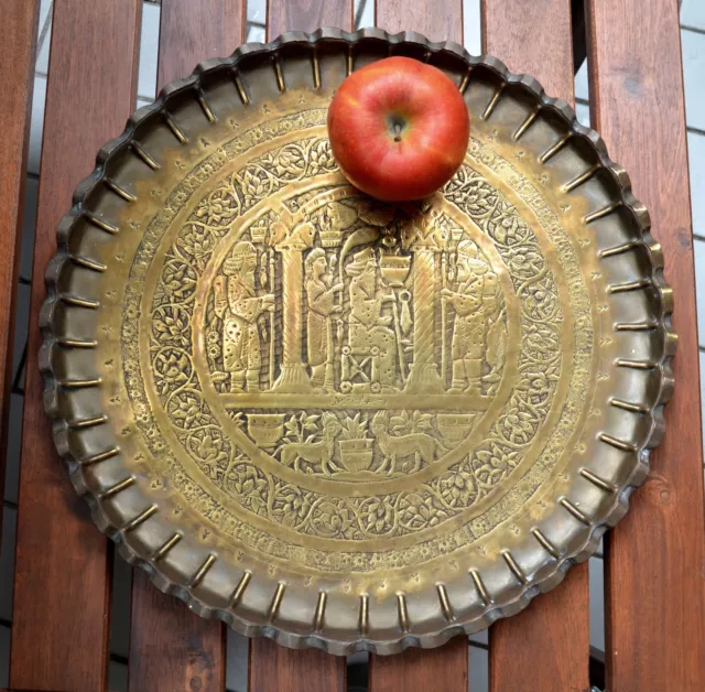 Antikes Messing Tablett 37cm Orient Kunsthandwerk Wandteller Edelmetall Teetisch