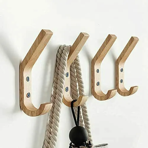 Wooden Coat Hooks Wall Hooks 4 Packs Natural Wood Hooks Decorative Vintage