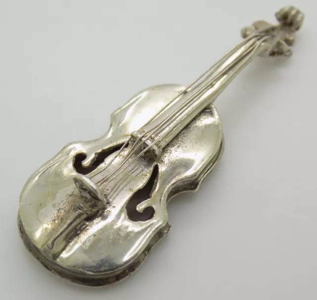 Vintage IN Argento Massiccio Italiano Fatto Casa Delle Bambole Violino Miniatura