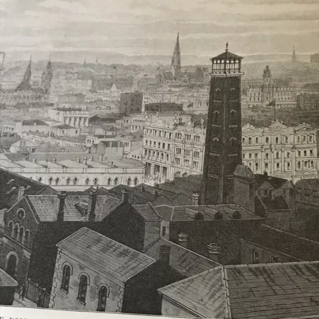 Genuine Antique Engraving Print 1880s - Melbourne From Dome Law Courts Victoria