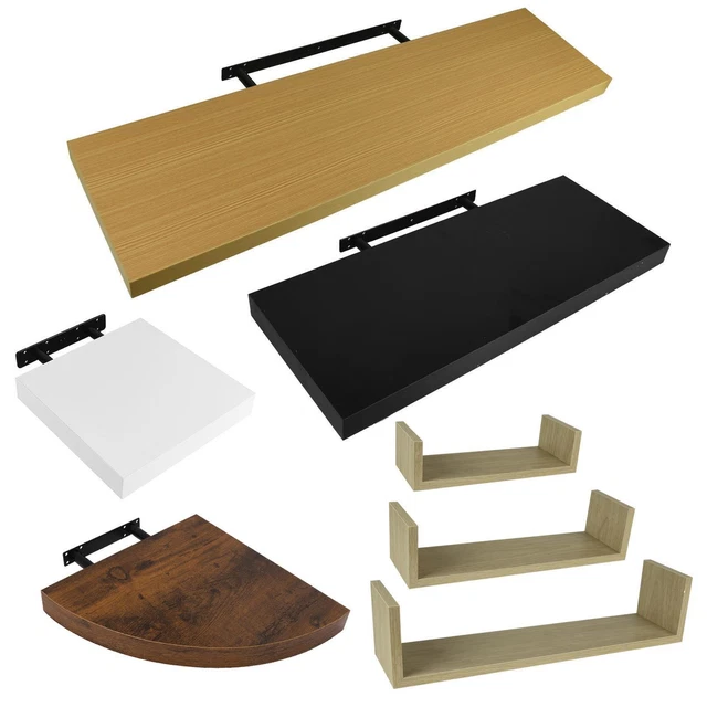 FLOATING WOODEN SHELVES Corner Square Shelf Unit Storage Wall Display