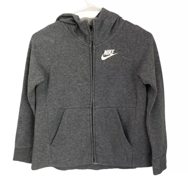 Nike Jacket Hoodie Girl Youth Small Grey A-Line Long Sleeve Full Zip
