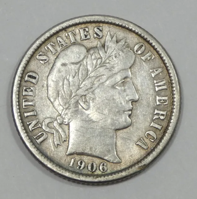 BARGAIN 1906 Barber Dime EXTRA FINE/ALMOST UNCIRCULATED Silver 10-Cents