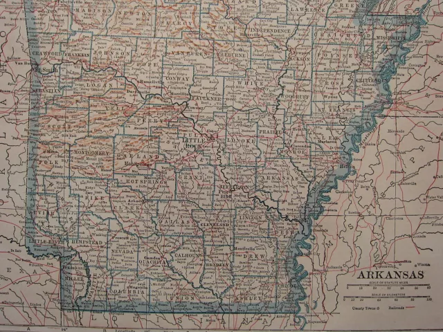 1926 Map ~ Arkansas State Principal Cities & Towns Yell Conway Garland 2